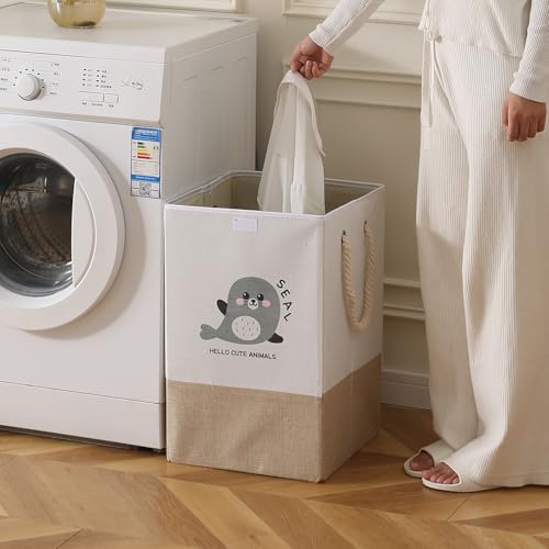 Image of HOKIPO Cardboard Foldable Laundry Basket for Clothes with Lid, Brown - Seal (AR-5317-BR), 53cm, 35cm
