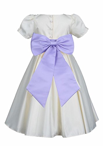 Pink Promise Ivory Wedding Pleated Formal Satin Short-Sleeve Flower Girl Dress