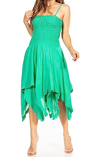Image of Sakkas Ella Smocked Bodice Spaghetti Strap Double Layered Dress