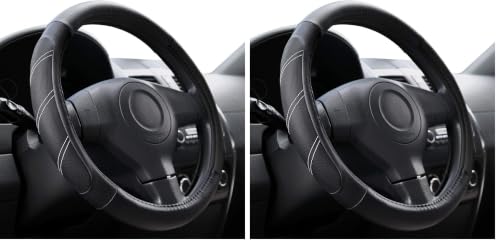Image of Elantrip Leather Steering Wheel Cover 15 1 /2 to 16 inch Universal Large Soft Grip Breathable for Car Truck SUV Jeep Anti Slip Black (Pack of 2)