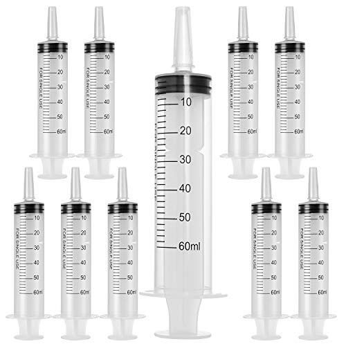 10 Packs Large Plastic Syringe for Scientific Labs -Sterile Individual Wrap - Dispensing Multiple Uses Measuring Syringe Tools. (60ml) Michigan