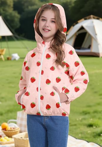 Image of Zando Lightweight Girls Rain Jacket - Hooded Windbreaker Water-Resistant Girls' Outerwear Jackets & Coats for Kids 4-10Y