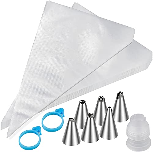Winfred Lot de 100 Poches à Douille Jetable en Plastique avec Buses, Connecteur pour Glaçage et Décoration de Gâteau Pâtisserie Sucre ZC-Biaohuataozhuang2 Cover