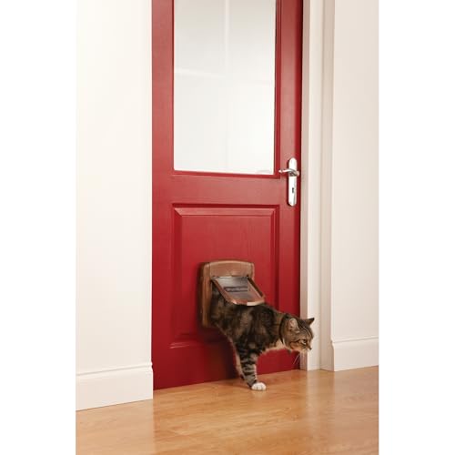 PetSafe Staywell Magnetische Katzenklappe Deluxe, Magnet-Schlüssel gibt nur Ihrer Katze Zugang - hält fremde Tiere draußen, mit 4 Verschlussoptionen, für Katzen bis zu 7 kg, Braun