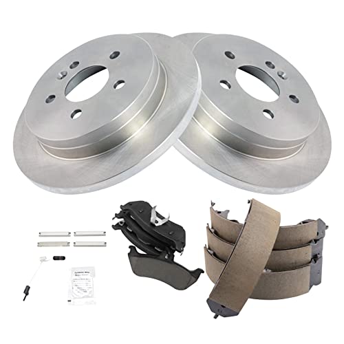 Image of TRQ Rear Brake Pad and Rotor Set Ceramic Parking Brake Shoes Compatible with 1998-2003 Mercedes-Benz ML320 2003-2005 ML350 1999 ML430