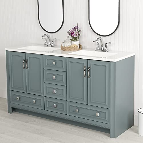 Spring Mill Cabinets Nimay 60 Inch Double-Sink Bathroom Vanity with White Top, 2 Cabinets, 5 Drawers, 60.5" W x 18.75