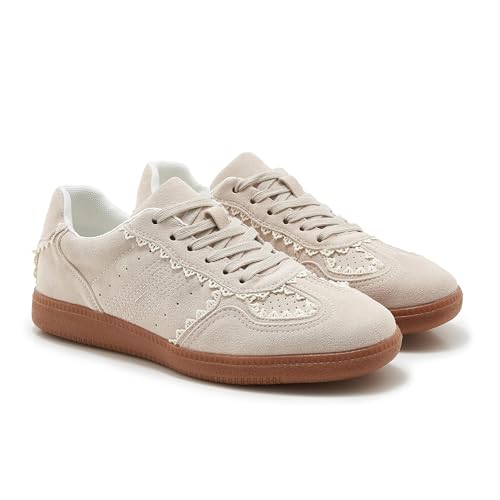 Fashion Sneakers for Women Lace Detail Dual Shoelace Casual Sneaker Elegant Ribbon Lace-Up Retro Low Top Shoes4
