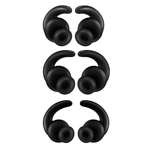Adhiper 3PCS(S M L) Non-Slip Silicone Earplugs Durable Sound Isolation Earplugs Compatible with JBL Synchros Reflect BT Sports Wireless in-Ear Headphones (Black)