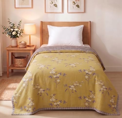 Image of VAS COLLECTIONS Cotton AC Blanket for Single Bed, 147x230 cm | Reversible Lightweight All Season Comforter | Soft Breathable Skin-Friendly Blanket for Bedroom Use (Olive Slate)