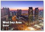 Photoshop Color Grade Panoramic Cityscape of West Bay Area. Marques Hotel Doha, Design 1, Fridge Magnet
