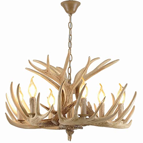 Lustre en bois de cerf plafonnier suspendu rustique 6 lumières pour maison et hôtel