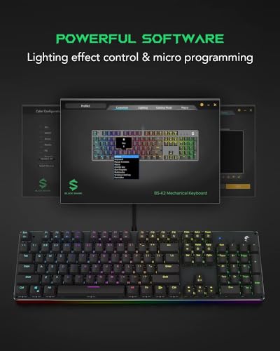 Black Shark RGB Mechanical Gaming Keyboard LED Backlit Wired Keyboard with Red Switches, Fully Programmable, Anti-Ghosting 104 Keys for Desktop PC, Sixgill K2