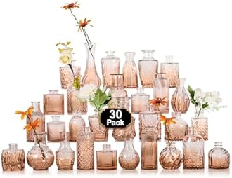 Arme Glass Bud Vase Set,30Pcs Small Glass Vase for Flowers, Clear Bud Vase in Bulk，Mini Single Vintage Vase for Centerpiece，Vases Bulk for Rustic Wedding Decor，Home Table Flower Décor(Amber)