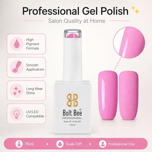 Image of Bolt Bee Paster Hot Pink Color Gel Nail Polish Soak Off UV Gel DIY at Home 15ML Manicure Salon Nail Art