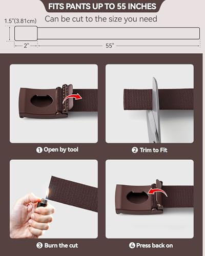 Image of Mile High Life Stretch Canvas Belt for Men, Golf Casual Elastic Web Belt, Top Military Buckle, Adjustable Cut to Fit