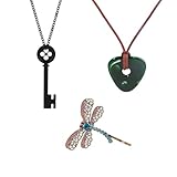 EVKILKJS 3 PCS Halloween Coraline Accessories - Dragonfly Hair Clip, Green Stone Necklace and Black Key Necklace for Women Halloween Costume Cosplay Movie Props Dress Up