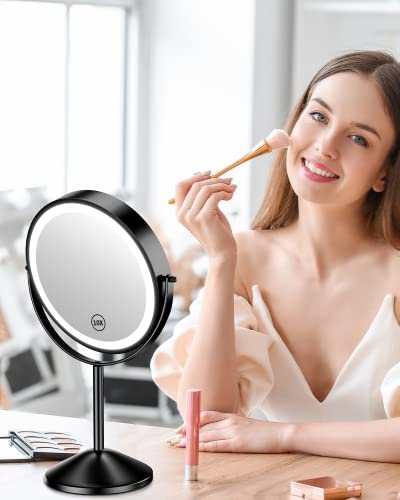 Gospire 8 Inch Lighted Makeup Mirror, 3 Color Lights & Stepless Dimming Led Vanity Mirror, 1X/10X Double Sided Magnifying Rechargeable Cosmetic Mirror, 360° Free Rotation Cordless Standing Mirror #TOP6