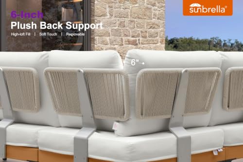 Image of PURPLE LEAF Patio Furniture Set Outdoor Sectional Sofa with Fade-Resistant Cushions Wicker L-Shaped 4 Pieces Aluminum Conversation Sets with Ottoman for Balcony Yard Garden Poolside, White