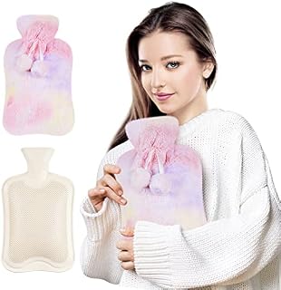 Hot Water Bottle - Fluffy Hot Water Bottle with Cover BS1970: 2012 Certified - Pink Hot Water Bottle with Premium Rubber 2L- Super Soft Faux Fur Hot Water Bottle, Pink & Purple, by Easycosy