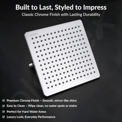 Image of Plantex Stainless Steel 12 Inch Rain Flow Overhead Shower with Water Saving Nozzle /Bathroom Shower /Adjustable Shower Head for Bathroom without Arm - (APS-617-Chrome)