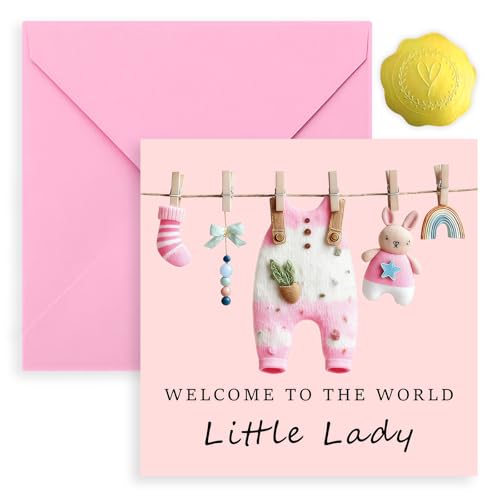 New Baby Card for Baby Girl New Baby Greeting Card with Gold Foil Stickers