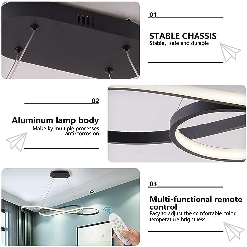 Miniatura 5 de Likflyer Lámpara colgante LED, lámpara moderna, lámpara LED negra regulable para comedor, lámpara de luz sobre mesa, iluminación moderna de isla de