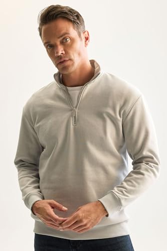 سويت شيرت رجالي منسوج بياقة واقفة وقصة مريحة من ديفاكتو، لون رمادي فاتح، مقاس لارج، موديل D9067AX