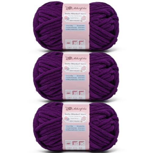 Image of 10.58 oz /147.6 yds Chunky Chenille Yarn for Crocheting, #7 Super Bulky Baby Blanket Yarn for Crocheting Soft, Fluffy Velvet Yarn for Knitting, Amigurumi Crochet Yarn for Crafts (3 Violet)