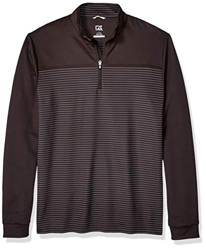 Cutter & Buck Men's Drytec UPF 50+ Double Knit Traverse Stripe Half Zip Pullover, Black, 2X Tall