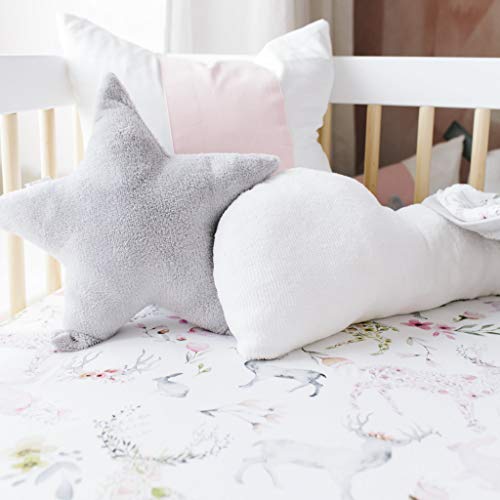 Image of Oilo Crib Sheet, Breathable 100% Turkish Cotton Fitted Jersey, 300 Thread Count, Machine Wash, Fits Standard Crib (28 inch x 52 inch x 6 inch), Toddler Bedding, Girl, Boy, & Neutral Nursery Design, Woodland Fawn