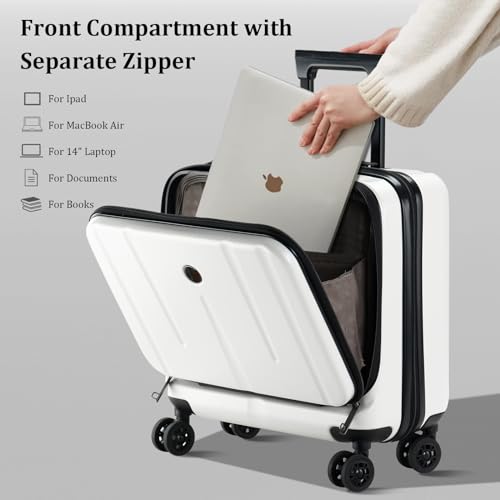 16 Inch Carry On Luggage with 2 Compartments for 14” & 15” Laptop, 16.14*8*17.12” Rolling Briefcase, Lightweight Hardshell ABS+PC Suitcase with Spinner Silent Wheels, for Business Trip, Milky White2
