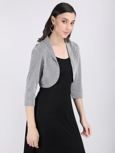 Image of Women's Short Stretchable Shrug with Collar Neckline