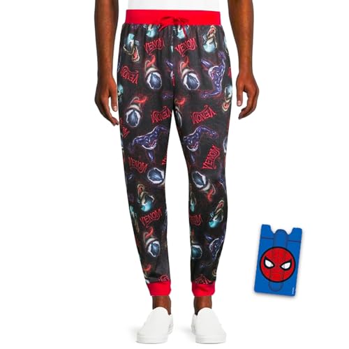 Venom Pajama Pants - Bundle with Marvel Venom Sleeper Pants for Boys, Teens, Men Plus Bonus Phone Wallet | Venom PJ Pants (US, Alpha, Small, Multicolor)