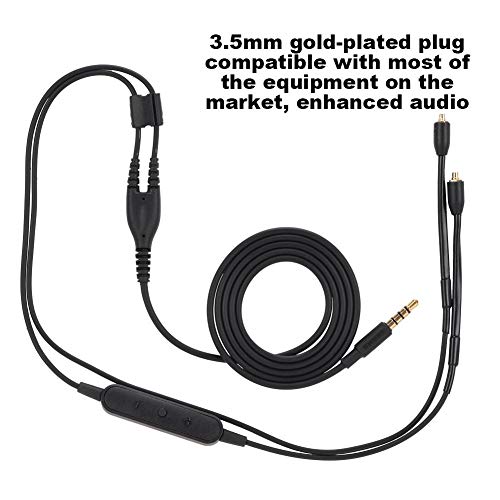 Cable de reemplazo de Auriculares MMCX, Cable de extensión de Auriculares TPE con Conector de 3.5 mm para Shure se215 se425 se535 se846 ue900(Negro con Mic)