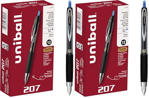 Image of uniball 207 Retractable Gel Pens, Micro Point (0.5mm), Blue, 12 Count (Pack of 2)
