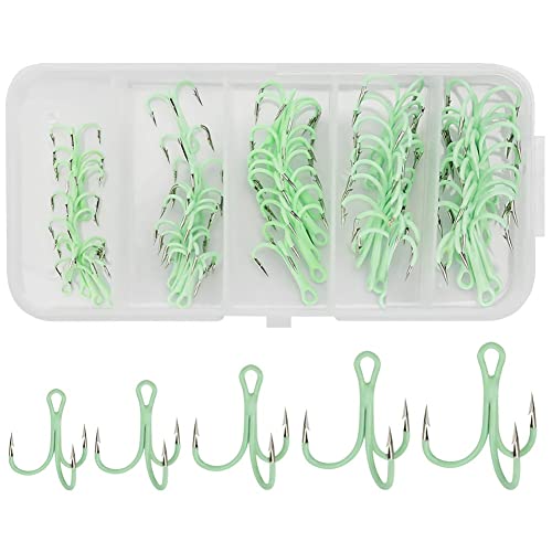 SXSHUN 50 Stück Drillinge Haken, Treble Angelhaken, Kohlenstoffstahl Angelhaken, Drillinge Angelhaken Set, Angel Haken…