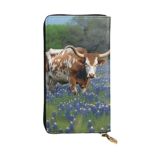 Portefeuille long pour femme cuir Bluebonnet Longhorn avec porte-cartes et support téléphone portable