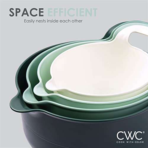 Cook With Color Mixing Bowls - 4 Piece Nesting Plastic Mixing Bowl Set With Pour Spouts And Handles (Green) #TOP3