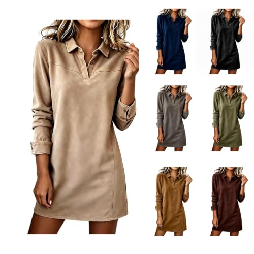 Betadog Womens Fall Dresses V Neck Long Sleeve Casual Mini Dress Khaki M - image 1