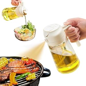 YARRAMATE Olijfoliedispenser, 2-in-1 oliesproeier om te koken, 17oz/500 ml glazen olie-spuitfles met schenken, voedselveilige oliedispenser en oliesproeier voor keuken, salade, frituren, barbecue