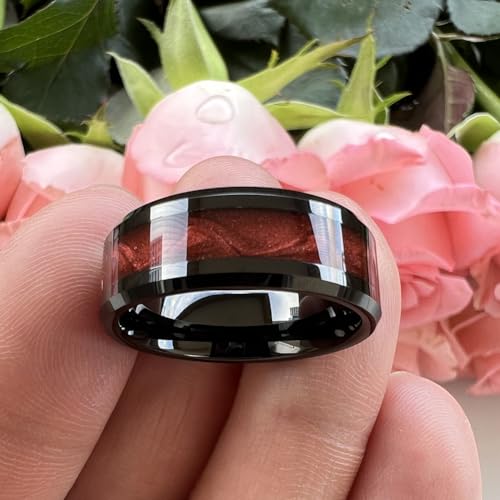8mm Black Tungsten Rings for Men Women Flowing Sand Inlay Fashion Engagement Promise Wedding Band Beveled Polished Shiny Comfort Fit3