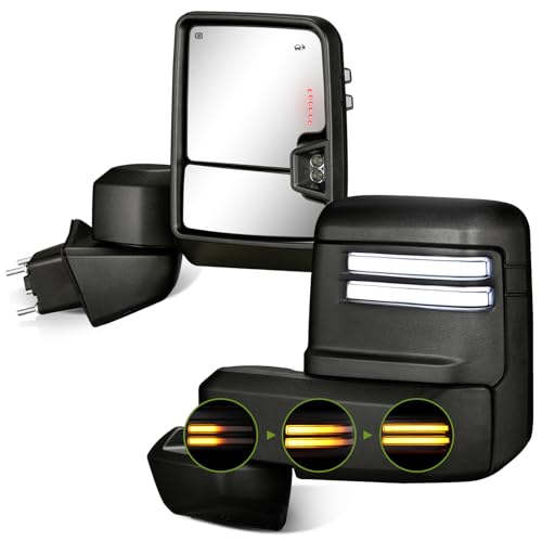 SIZIOM Towing Mirrors for Chevy Silverado 1500 from 2019 to 2025 with BSM, Power Heated, Turn Arrow Signal/Running/Puddle Light, Backup Lamp, Manual Telescoping and Folding
