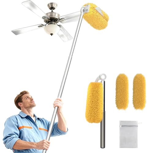 Image of Long Handle Dusters for Cleaning with 2 Replacement Heads, Washable Cleaning Duster Kit with Laundry Mesh Bag, Cobweb Duster, Extendable Dusting Tool for Home and Office
