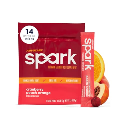 AdvoCare Spark - Energy Drink Mix - Vitamin & Amino Acid Supplement - Supports Energy & Focus* - Portable Immune Support* - Sugar-Free - Cranberry Peach Orange, 14 Stick Packs (3.5 oz)