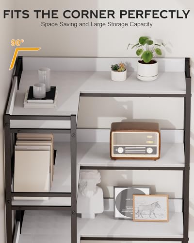 Aquzee Large 5-Tier Corner Bookshelf - Modern Tall Corner Shelf Storage Display Rack with Sturdy Metal Frame - Perfect for Living Room, Home Office, Books and Decor Display