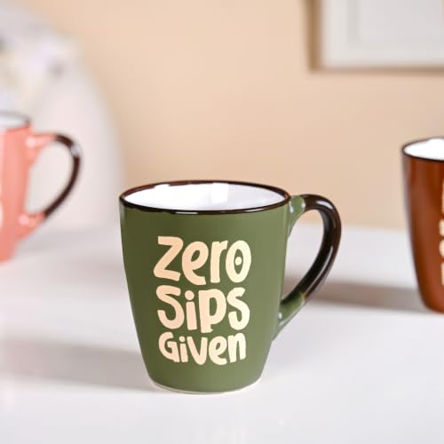 Image of Nestasia Ceramic Coffee Mugs Set of 4 (210ml Each) - Quirky Quotes Tea & Coffee Cups with Glossy Finish | Microwave & Dishwasher Safe Cups - Ideal for Gifting (Earthy Hues)