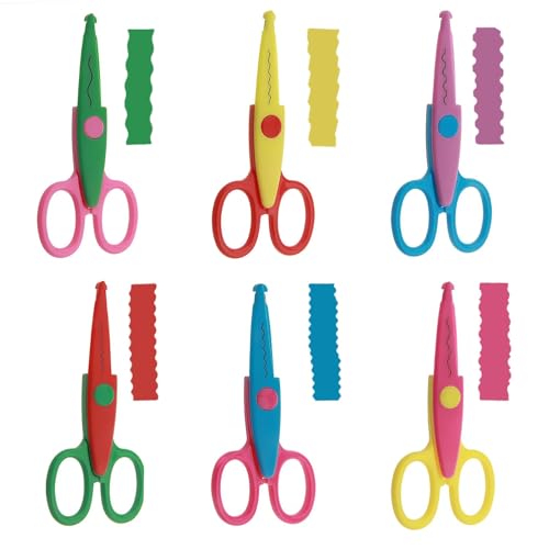 Lot de 6 Ciseaux, Ciseaux à Cranter et de Bordure de Sécurité, Ensemble Créatif de d'Artisanat, Crèche, Débutants, Bricolage