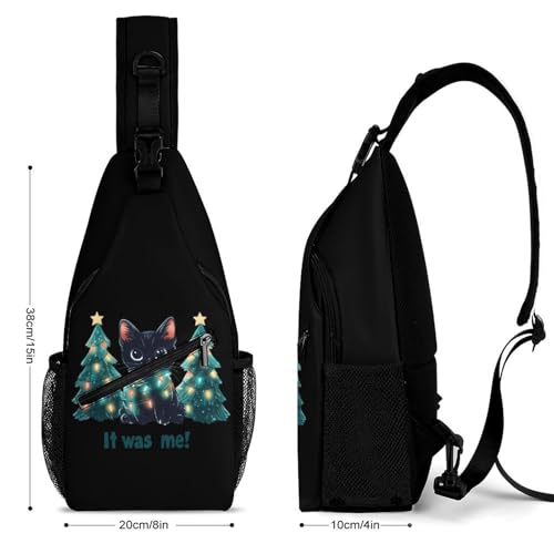 Cat and Christmas Tree Crossbody Sling Backpack Casual Chest Bag Fanny Pack for Women Men Travel Hiking2