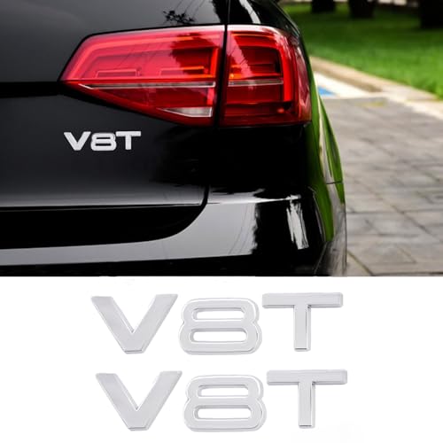 Image of V8T Emblem 3D Metal Badge Car Hood Truck Door Side Rear Trunk Emblem Sticker Decals for RS Sline V8T S3 S4 S5 S6 S7 S8 A4L A5 A6L A3 A4 A7 Q3 Q5 Q7 (Silver)