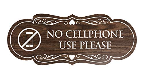 Panneau de signalisation No Cellphone de Signs ByLITA, couleur noix grand format 9x23cm